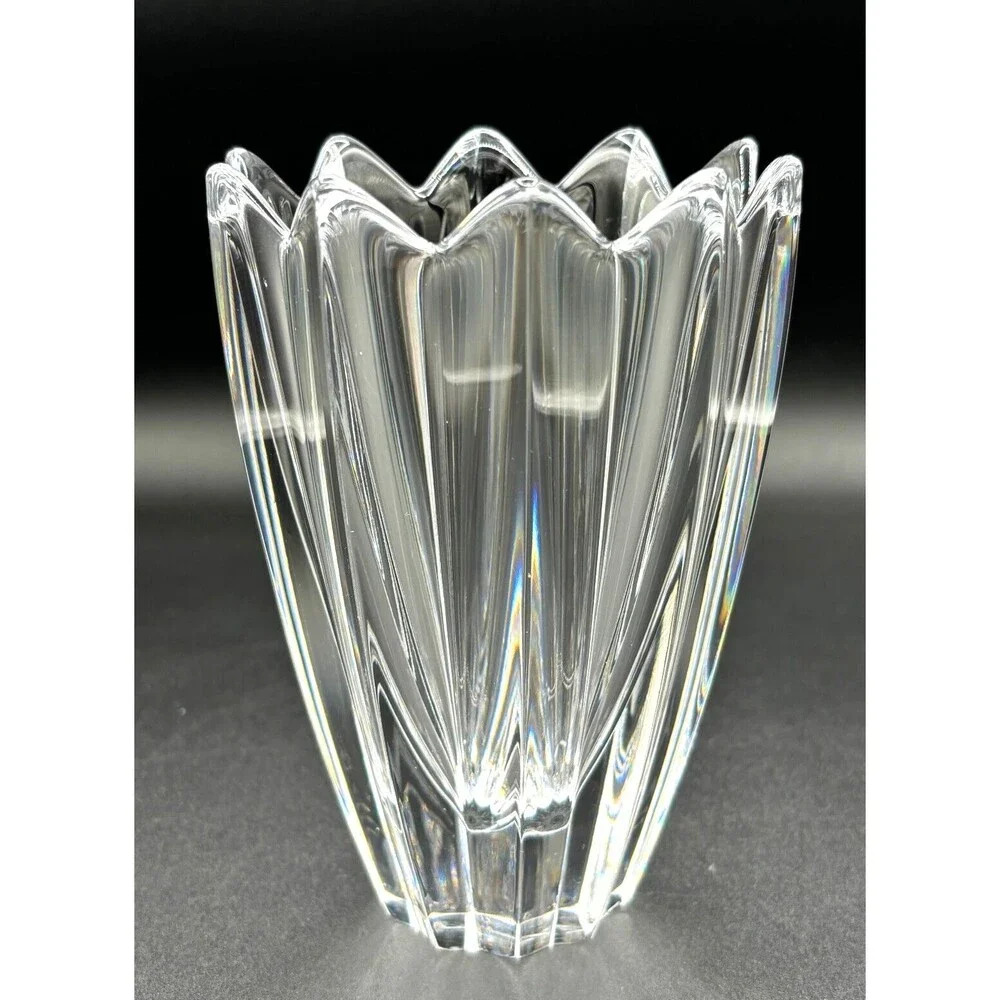 Vintage Orrefors Heavy Crystal Flower Vase Signed Made in Sweden 5.75” Gorgeous!
